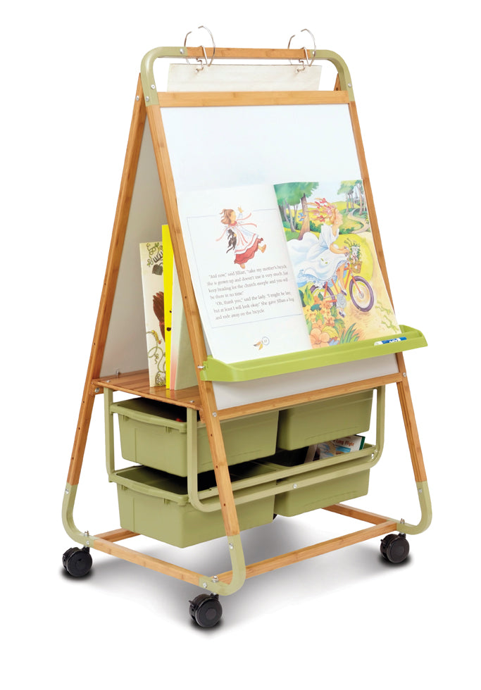 BE1-L Double-sided bamboo educational easel with Lids