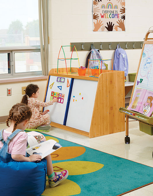 BWS2-VM Etagère Écrire et Ranger en bambou - 2 tableaux - Combo bacs vibrants