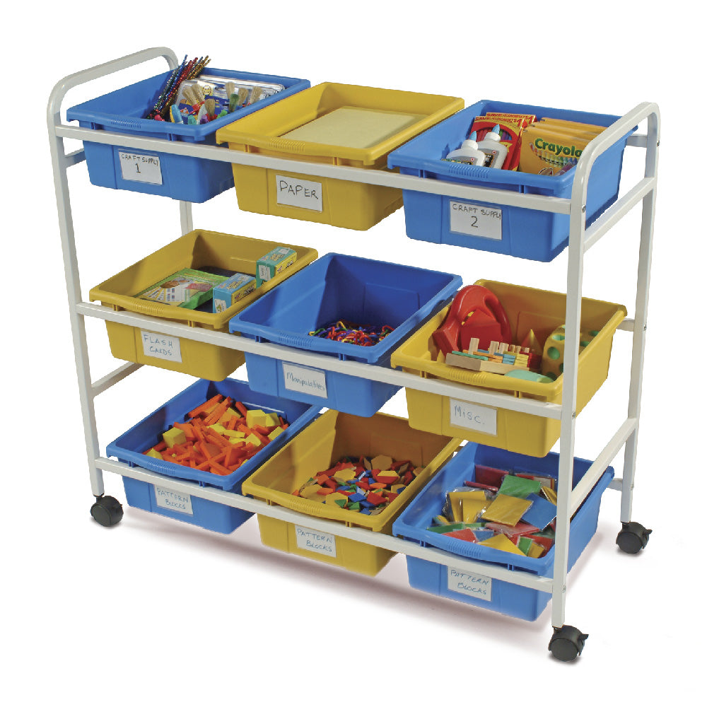 CC005-9-WBY Chariot Multi-usages avec Bac Ouverts Bleus et Jaunes
