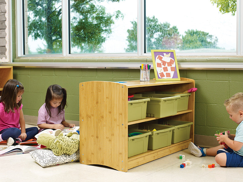 BAM1-S Bamboo Shelf with Sage Bins