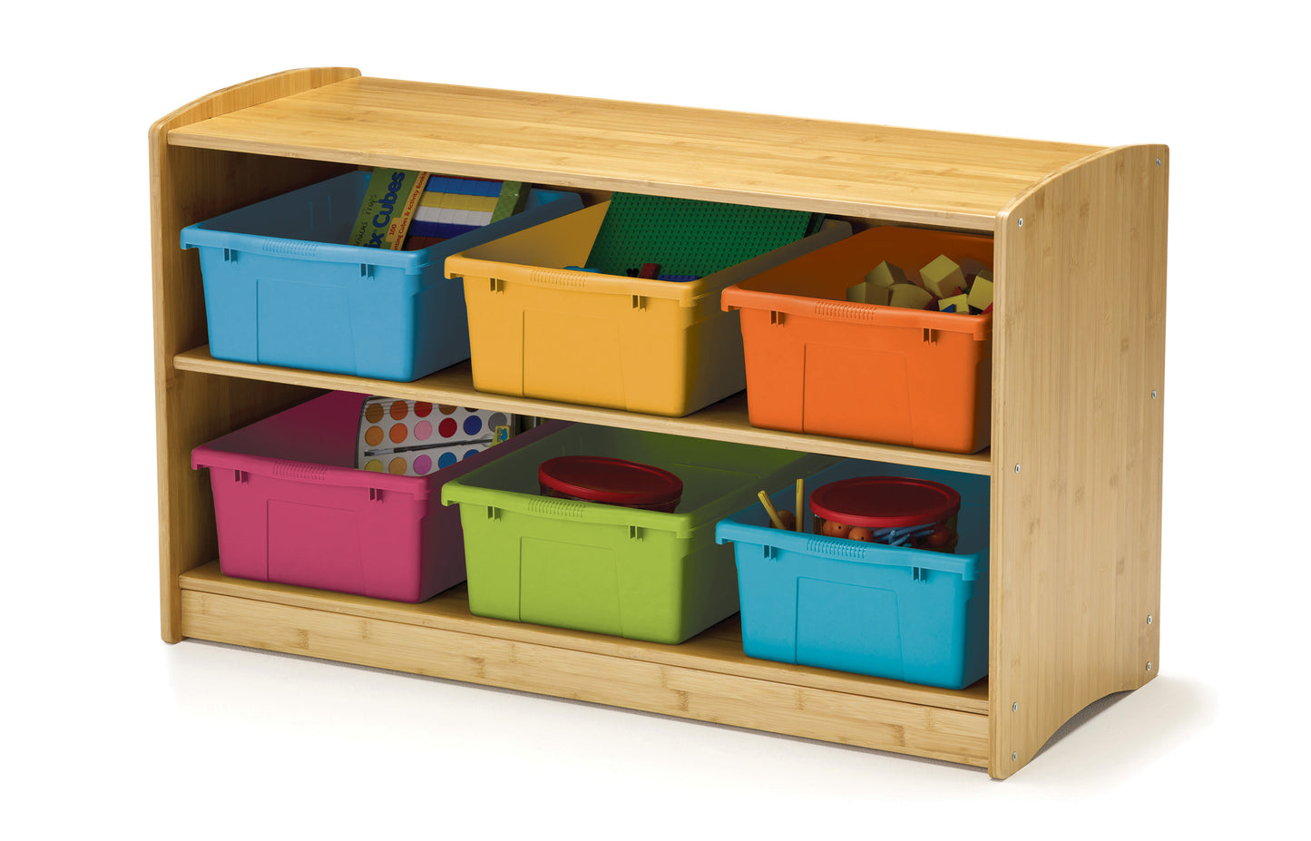 BAM1-VM Bamboo shelf with vibrant mixed bin combination