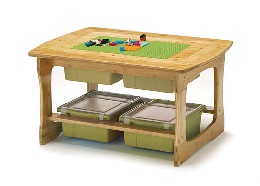 SST02-S Bamboo and Building Brick Sensory Table with Sage Bins