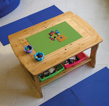 SST02-VM Bamboo and Building Brick Sensory Table with Vibrating Mixed Bin Combo