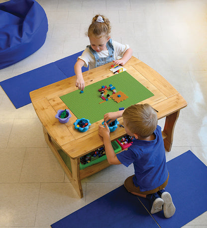 SST02-VM Bamboo and Building Brick Sensory Table with Vibrating Mixed Bin Combo