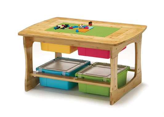 SST02-VM Bamboo and Building Brick Sensory Table with Vibrating Mixed Bin Combo