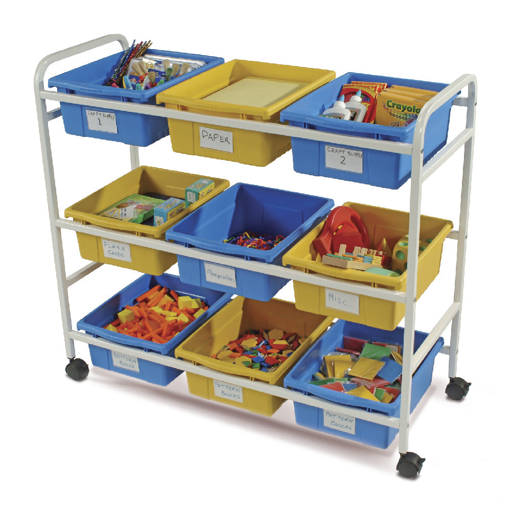 CC005-9-WBY Multi-Purpose Cart with Blue and Yellow Open Bins