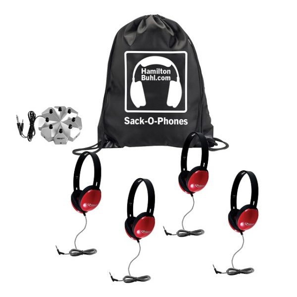 EL-108-R Mini centre d’écoute - SACK-O-PHONES - 4 casques d'écoute - Rouge